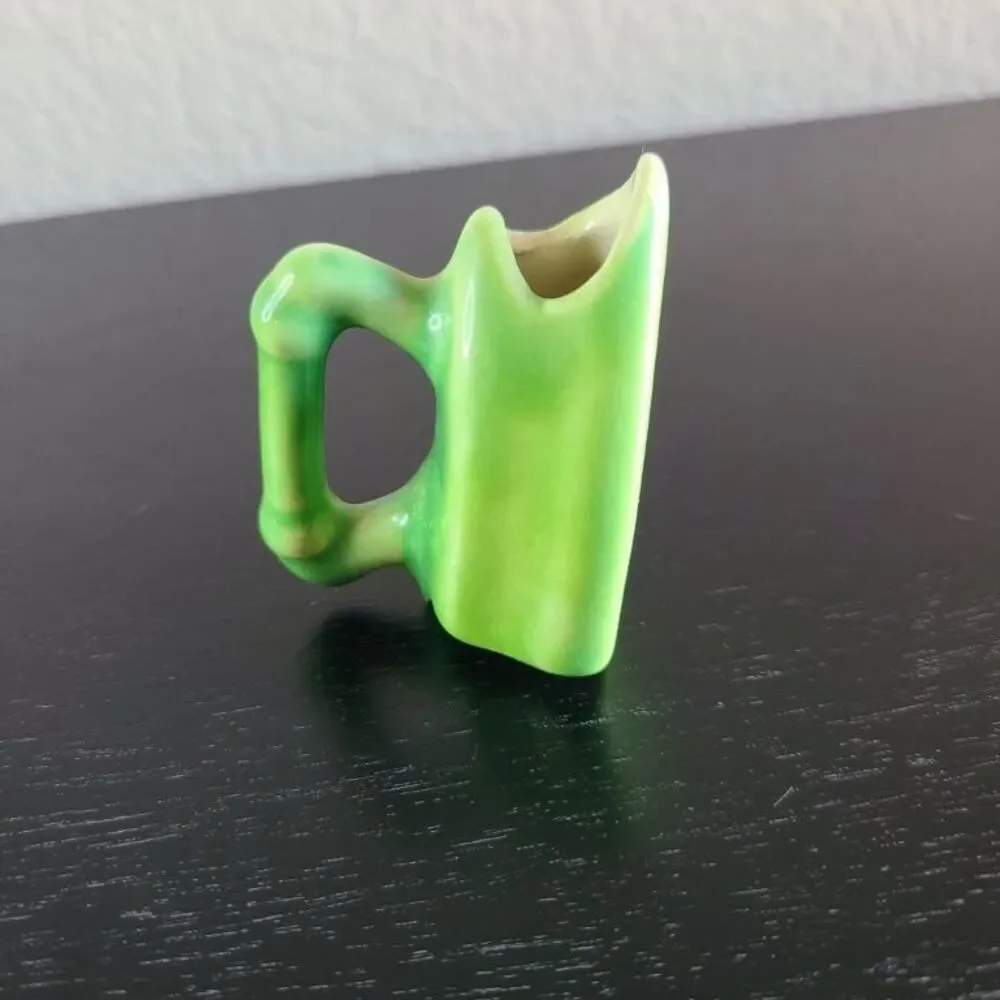 Vintage Green Ceramic Iron Shaped Mini Bud Vase Toothpick Sewing Needle Holder